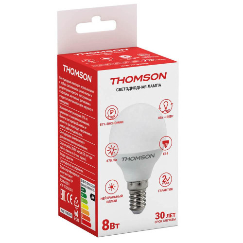 Лампа светодиодная Thomson E14 8W 4000K шар матовый TH-B2034