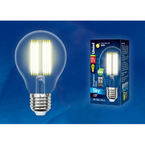 Лампа светодиодная филаментная (UL-00004869) Uniel E27 15W 4000K прозрачная LED-A70-15W/4000K/E27/CL PLS02WH