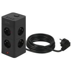 Сетевой фильтр ЭРА TWR-8es-1,5m-4USB-B башня с защитой заземлением с выключателем 8 розеток+4xUSBA+C 1,5м 16А черный Б0069072