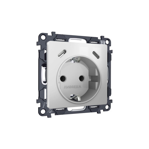Комплект механизма электрической розетки 2USB С+C 20W с/з на винтовых зажимах 16A-250V Alfa Серебро глянец Quant Ambrella Volt MA410510 (AP4105, VM165)