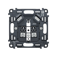 Механизм электрической розетки 2USB С+C 20W (быстрая зарядка) с/з на винтовых зажимах 16A-250V QUANT Ambrella Volt VM165