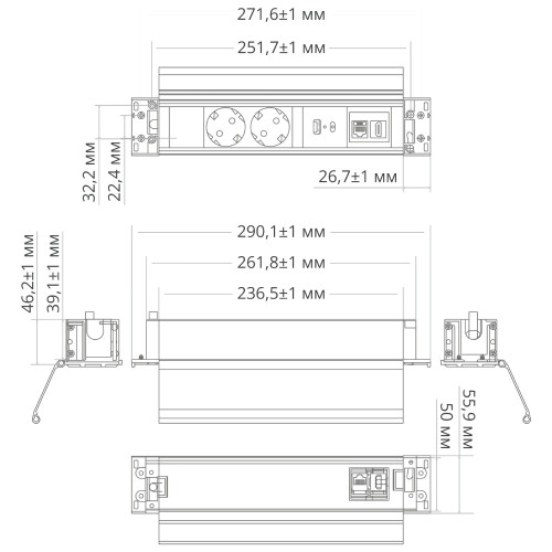 Блок розеток 41P (2 секции, USB + type C + RJ45 + HDMI) Mebax 00-00002596