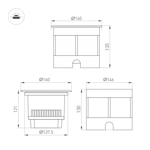 Ландшафтный светильник Arlight LTD-DAFNA-GROUND-R160-16W Warm3000 (SL, 10 deg, 230V) (IP67 Металл) 061193