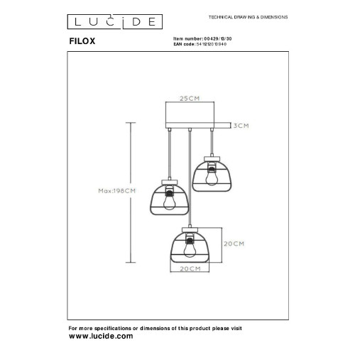 Подвесной светильник Lucide Filox 00429/13/30
