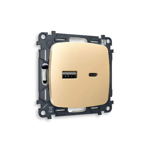 Комплект механизма розетки 2USB A+C 20W (быстрая зарядка) Ambrella Volt Omega MO611010