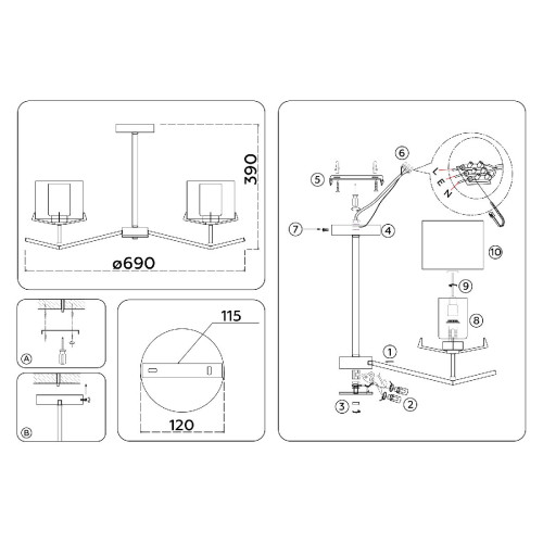 Люстра на штанге Ambrella Light High Light Modern LH57001