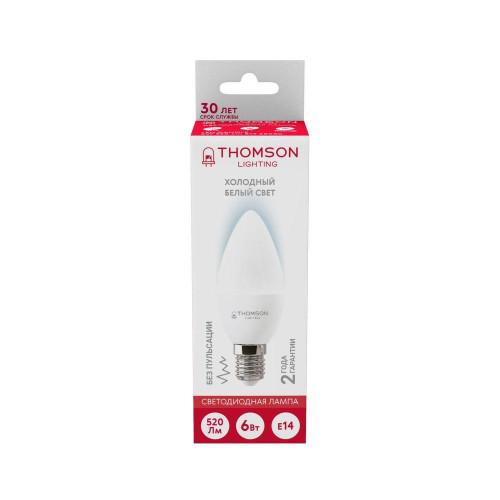 Лампа светодиодная Thomson E14 6W 6500K свеча матовая TH-B2307