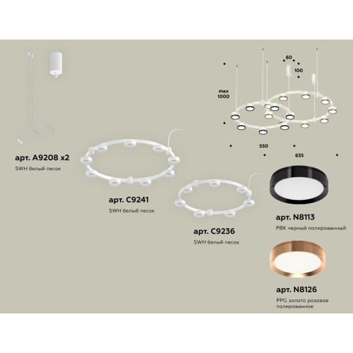 Комплект подвесного светильника Ambrella Light Techno Ring XR92081210 (A9208x2, C9241,C9236,N8113,N8126)
