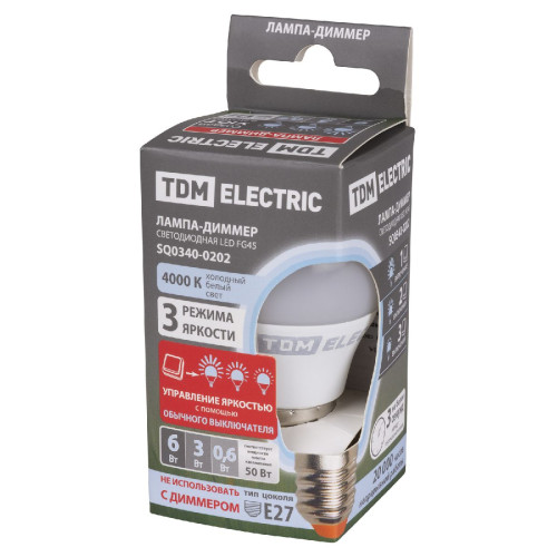 Лампа светодиодная диммируемая TDM Electric E27 6W 4000K матовая SQ0340-0202