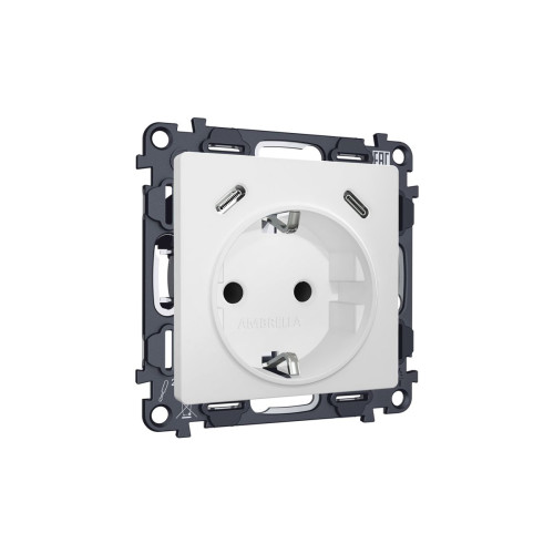 Комплект механизма электрической розетки 2USB С+C 20W с/з на винтовых зажимах 16A-250V Alfa Белый матовый Quant Ambrella Volt MA130510 (AP1305, VM165)