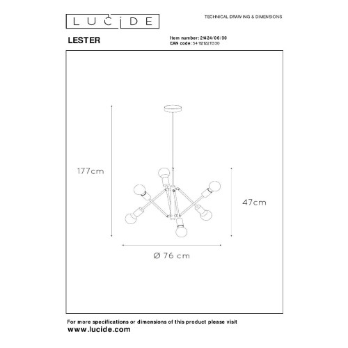 Подвесная люстра Lucide Lester 21424/06/30