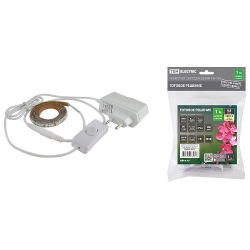 Светодиодная влагозащищенная лента TDM Electric 12В 2835 4,8Вт/м 3000K 1м IP65 SQ0331-0231