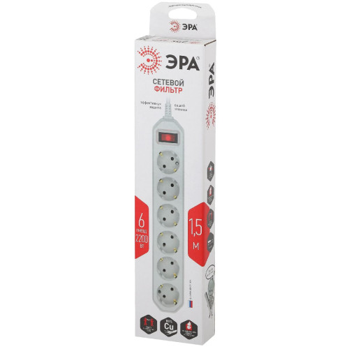 Сетевой фильтр Эра USF-6es-1,5m-W-BOX Б0037260