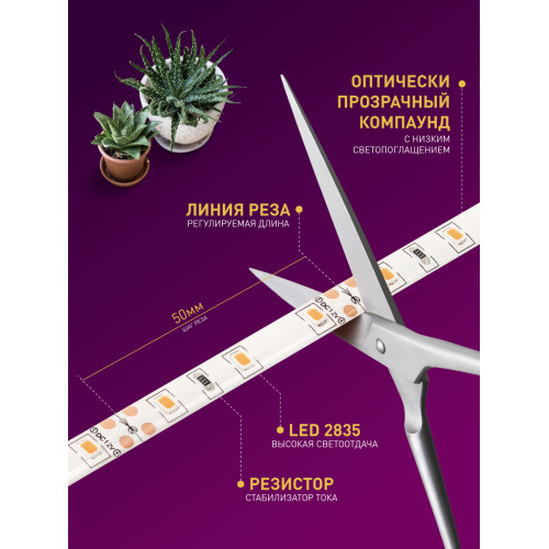 Светодиодная лента для растений Эра 18Вт 1400K 2м IP65 FITO-Strip Light-RB-2m красно-синего спектра Б0057282