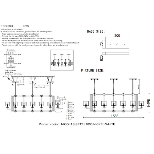 Подвесная люстра Crystal Lux NICOLAS SP12 L1600 NICKEL/WHITE