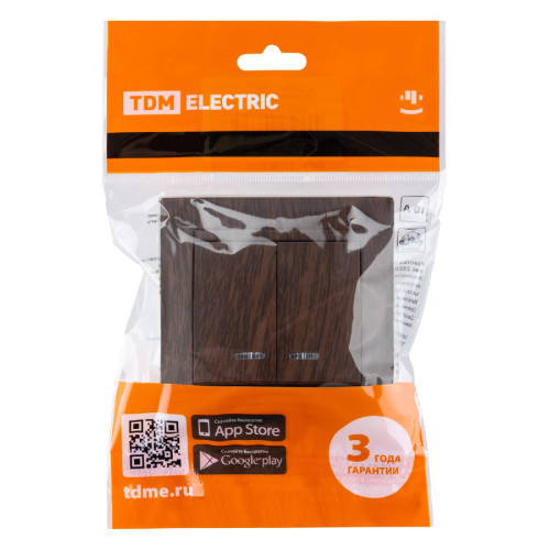 Выключатель двухклавишный с подсветкой Лама TDM Electric SQ1815-0405