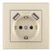 Комплект розетки с/з и шторками + USB и рамкой Arte Milano SET06-1-47-1 shampan