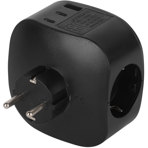 Разветвитель электрический ЭРА SP-3e-3USBAC-B на 3 розетки + 3 USB A+C с заземлением со шторками 16А черный Б0069082