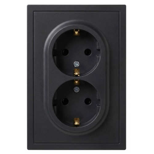 Розетка Эра Galaxy 15-2105-05 с заземлением двойная 2X2P+E Schuko со шторками IP20 16А-250В антрацит Б0070705