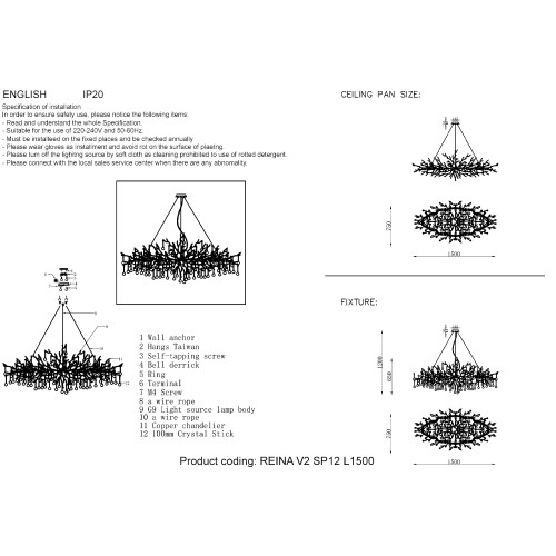 Подвесная люстра Crystal Lux REINA V2 SP12 L1500 GOLD PEARL