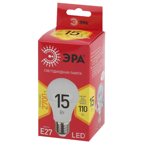 Лампа светодиодная Эра E27 15W 2700K LED A60-15W-827-E27 R Б0046355