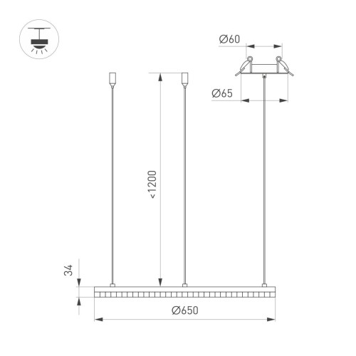 Подвесная люстра Arlight SP-DIAMOND-R650-36W Day4000 (WH, 45 deg, 230V, TRIAC) 054495