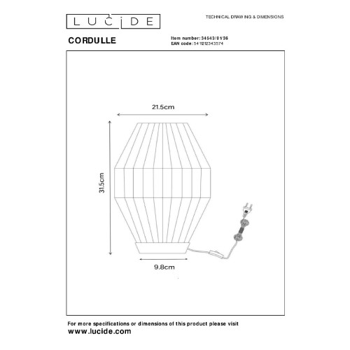 Настольная лампа Lucide Cordulle 34543/01/36