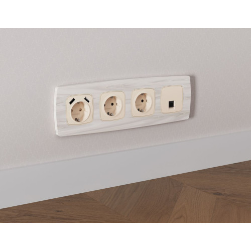 Комплект механизма компьютерной розетки Ambrella Volt RJ-45 (8P8C) CAT6A экранированной с автоматической защитной шторкой OMEGA MO332005 Бежевый матовый QUANT (OP3320, VM185)