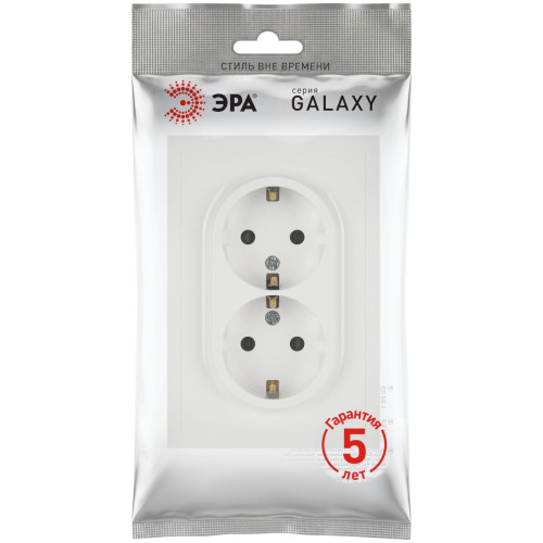 Розетка Эра Galaxy 15-2105-08 с заземлением двойная 2X2P+E Schuko со шторками IP20 16А-250В белый матовый Б0070711