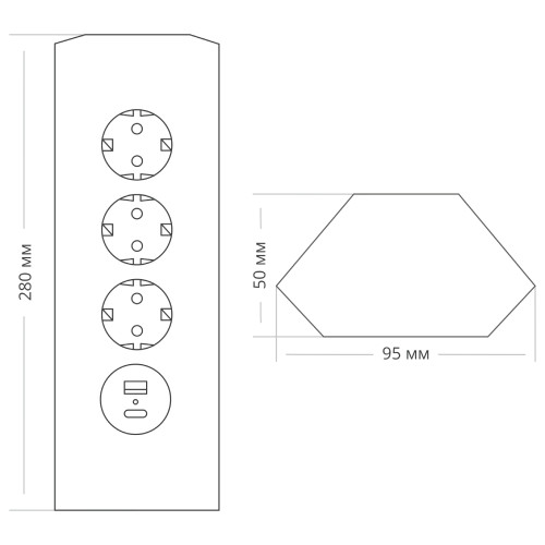 Блок розеток 50F (NEW) (3 секции и 2 USB) Mebax 00-00001588