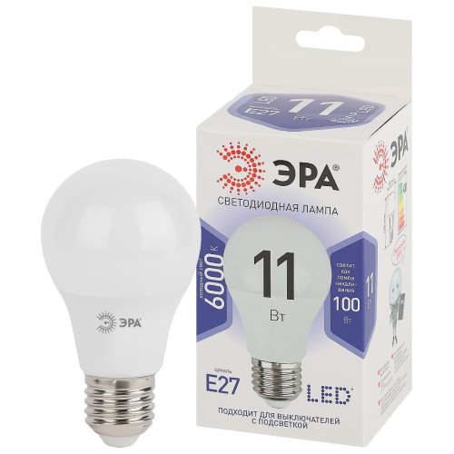Лампа светодиодная Эра E27 11W 6000K LED A60-11W-860-E27 Б0031394