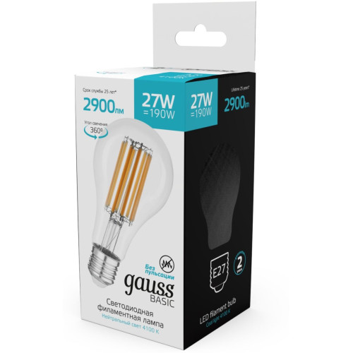 Светодиодная филаментная лампа Gauss Basic Filament Е27 27W 4100К 40712272
