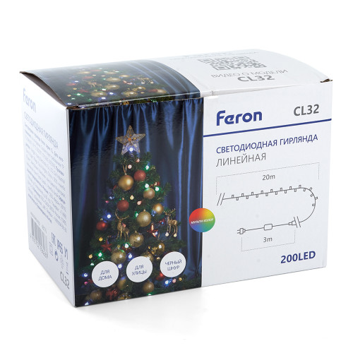 Уличная светодиодная гирлянда Feron CL32 230В 12Вт мультиколор 20м IP65 48176