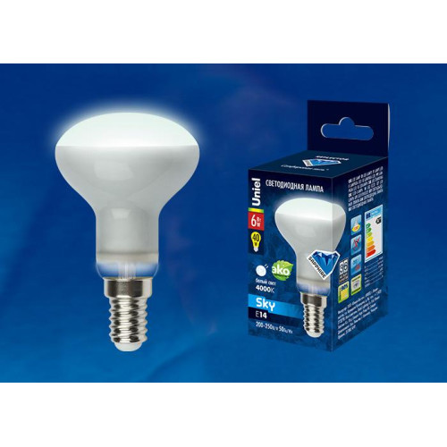 Лампа светодиодная рефлекторная (UL-00001491) Uniel E14 6W 3000K матовая LED-R50-6W/WW/E14/FR PLS02WH