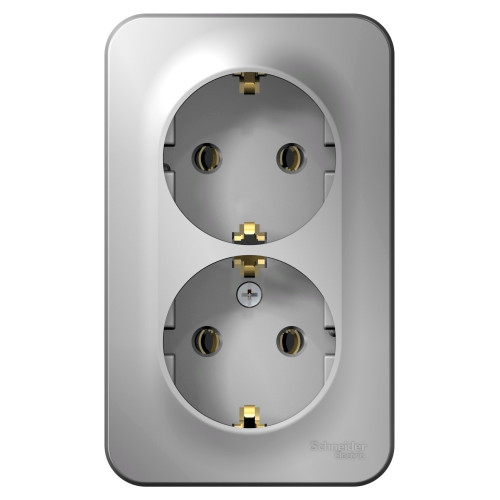 Розетка 2-ая с/з без шторок 16А, 250В, изолир. Пластина Systeme Electric Blanca наруж Алюминий BLNRA010213