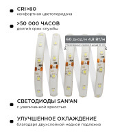 Комплект светодиодной ленты Apeyron 12В 4,8Вт/м smd3528, 60 д/м IP65 2,5м 6500K (блок, коннектор) 10-20