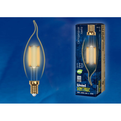 Лампа светодиодная филаментная (UL-00002397) Uniel E14 5W 2250K прозрачная LED-CW35-5W/GOLDEN/E14 GLV21GO