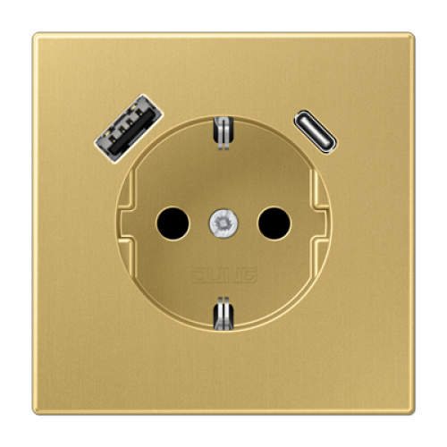 Розетка SCHUKO с USB-зарядным устройством, тип A + тип С латунь Classic Jung ME1520-15CAC