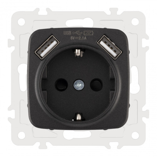 Розетка с заземлением, шторками + 2 USB Arte Milano 205.47-1.black