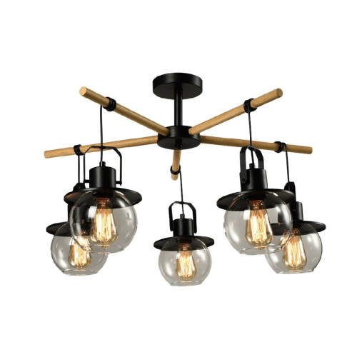 Подвесная люстра IMEX Freedom MD.23044-5-S-BK+WOOD Подвесная люстра IMEX Freedom MD.23044-5-S-BK+WOOD