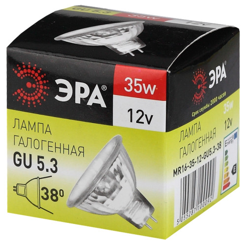 Лампа галогенная Эра GU5.3 35W 3000K GU5.3-MR16-35W-12V-CL C0027355