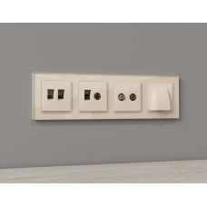 Комплект механизма компьютерной двойной розетки RJ-45 с автоматической защитной шторкой Alfa Бежевый матовый Quant Ambrella Volt MA332110 (AP3321, VM189)