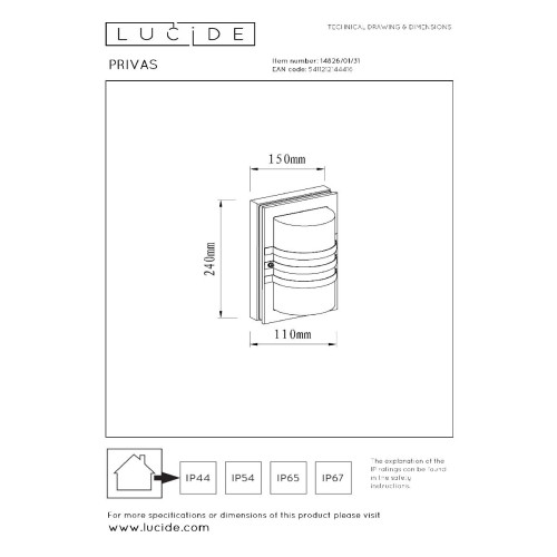 Настенный светильник Lucide Privas 14826/01/31