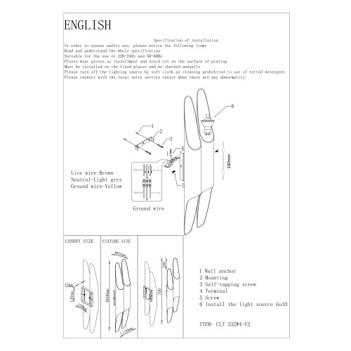 Настенный светильник Crystal Lux CLT 332-V2 CLT 332W4-V2 WH-WH
