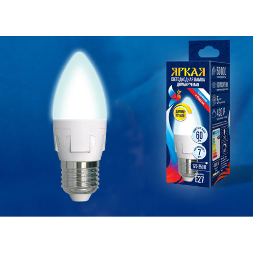 Лампа светодиодная диммируемая (UL-00004295) Uniel E27 7W 4000K матовая LED-C37 7W/4000K/E27/FR/DIM PLP01WH