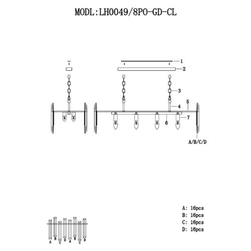 Подвесная люстра Lumien Hall Laurina LH0049/8PO-GD-CL