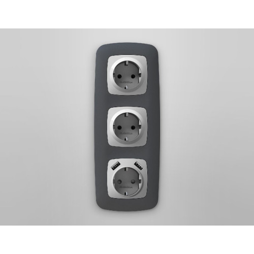 Лицевая панель для розетки с/з со шторками 2USB A+A Ambrella Volt Omega OP4090