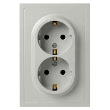 Розетка Эра Galaxy 15-2105-03 с заземлением двойная 2X2P+E Schuko со шторками IP20 16А-250В алюминий Б0070701