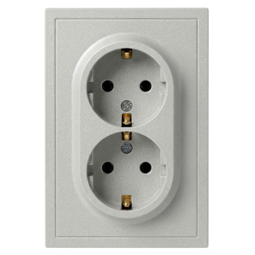 Розетка Эра Galaxy 15-2105-03 с заземлением двойная 2X2P+E Schuko со шторками IP20 16А-250В алюминий Б0070701