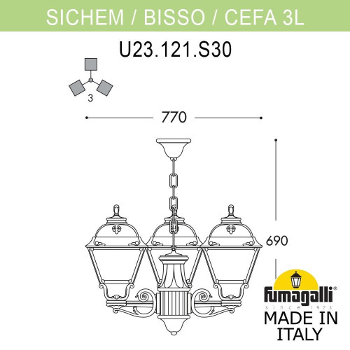 Уличный подвесной светильник Fumagalli SICHEM/CEFA 3L U23.120.S30.BYE27